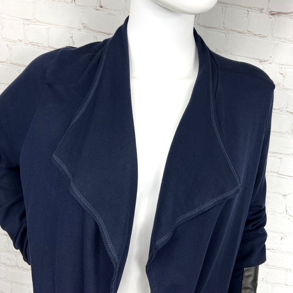 ⏳••NWOT |•FIFTEEN TWENTY•| Navy Blue Drape Leather Patch Cardigan•• - Picture 5 of 14